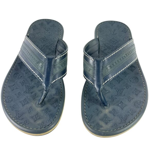 LOUIS VUITTON Navy Blue Ipanema Thong Sandals Monogram Flip Flop Rubber 7UK-8US - Picture 1 of 10